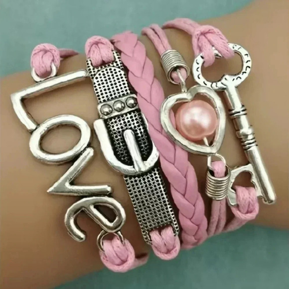 Love Charms Faux Leather Multi-layered Bracelet - Picture 3 of 3